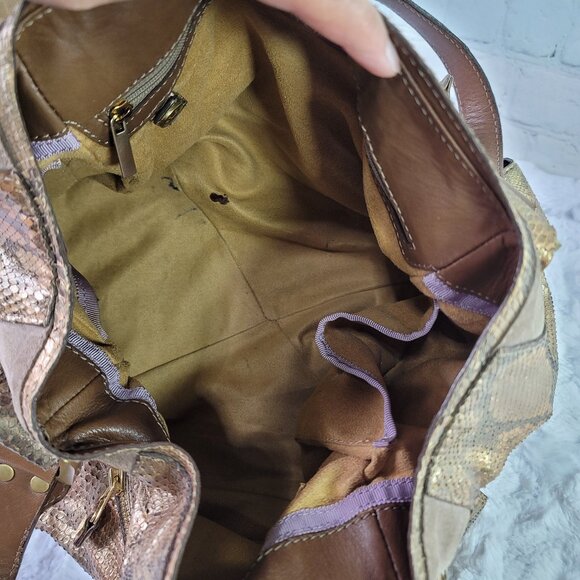 JIMMY CHOO Mahala Bowler Tote Gold Phyton Print Shoulder Bag - Picture 13 of 16